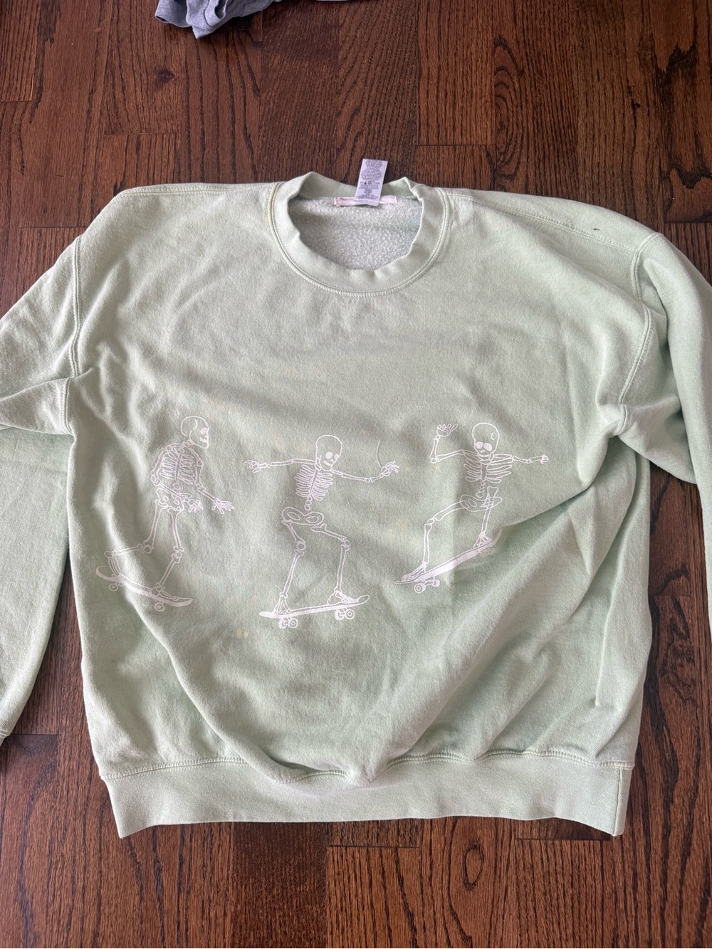 Urban Outfitters Light Green Skeleton Skateboard Crewneck